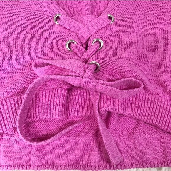 EXPRESS Pink Lace Up Sweater Oversized Pullover Tie Waist Casual Size Large New - Picture 7 of 12